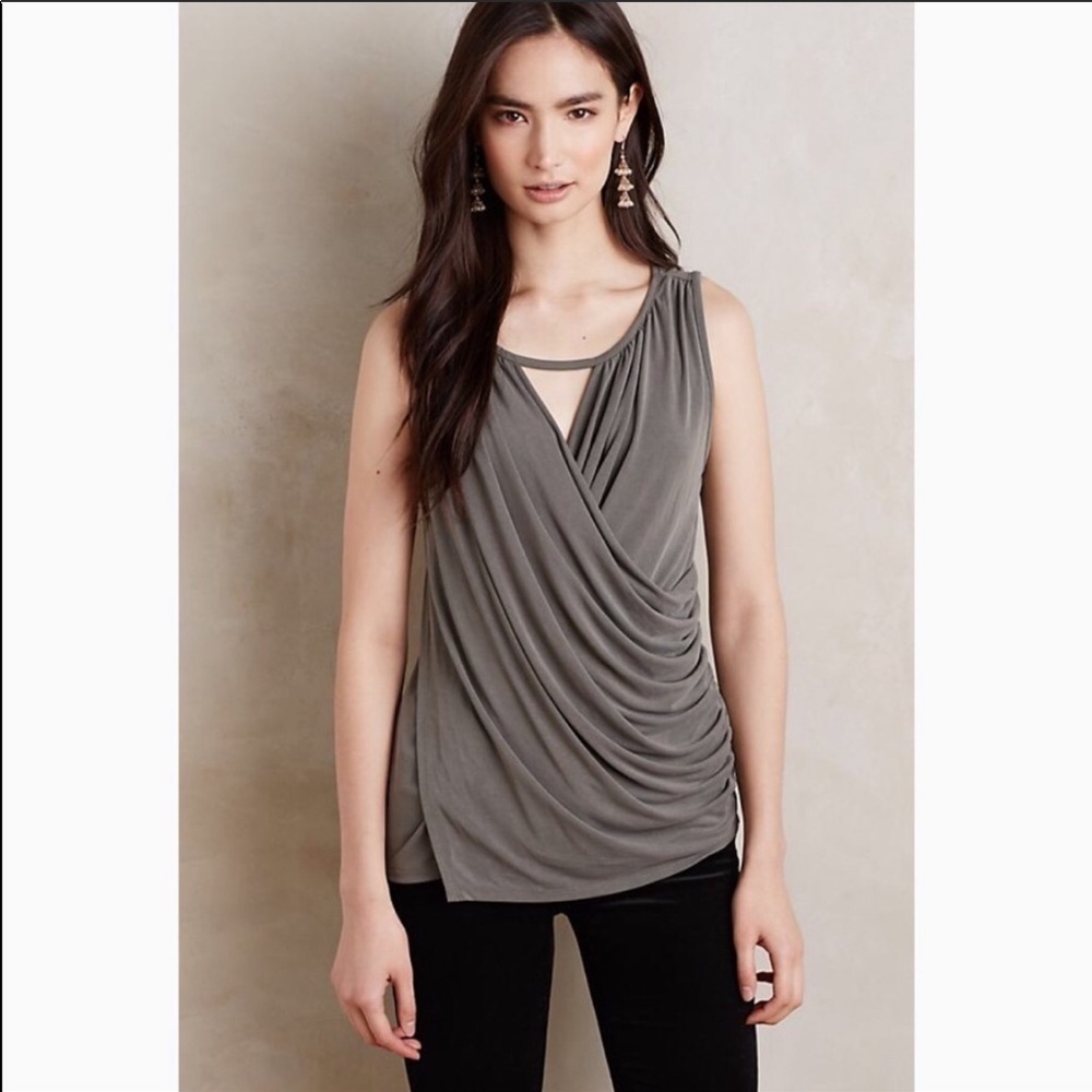 Anthropologie Deletta Draped Olive Green Top​​​​​​‎